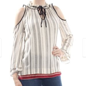 JESSICA SIMPSON Gloria Cold Shoulder Top Ivory Tribal Print Size 1X New